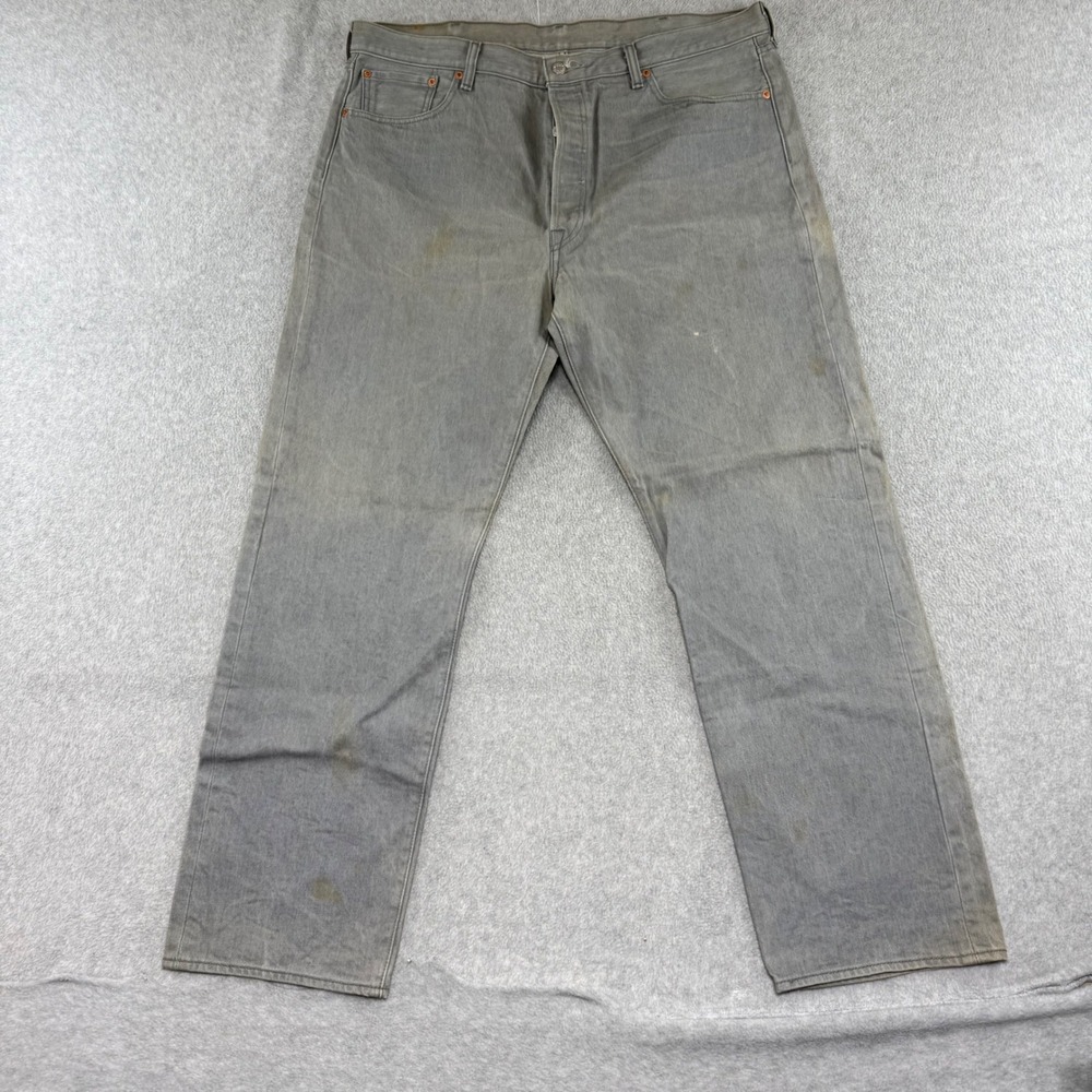 Levi's 501 Original Fit Jeans Mens 42x34 Grey Straight Leg Button Fly Denim